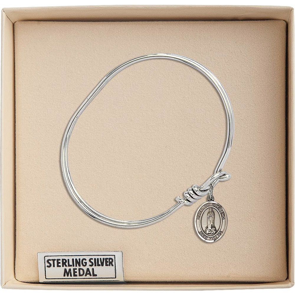Youth 5 3/4" Rhodium Plated Bangle Bracelet with Our Lady of Kibeho Medal