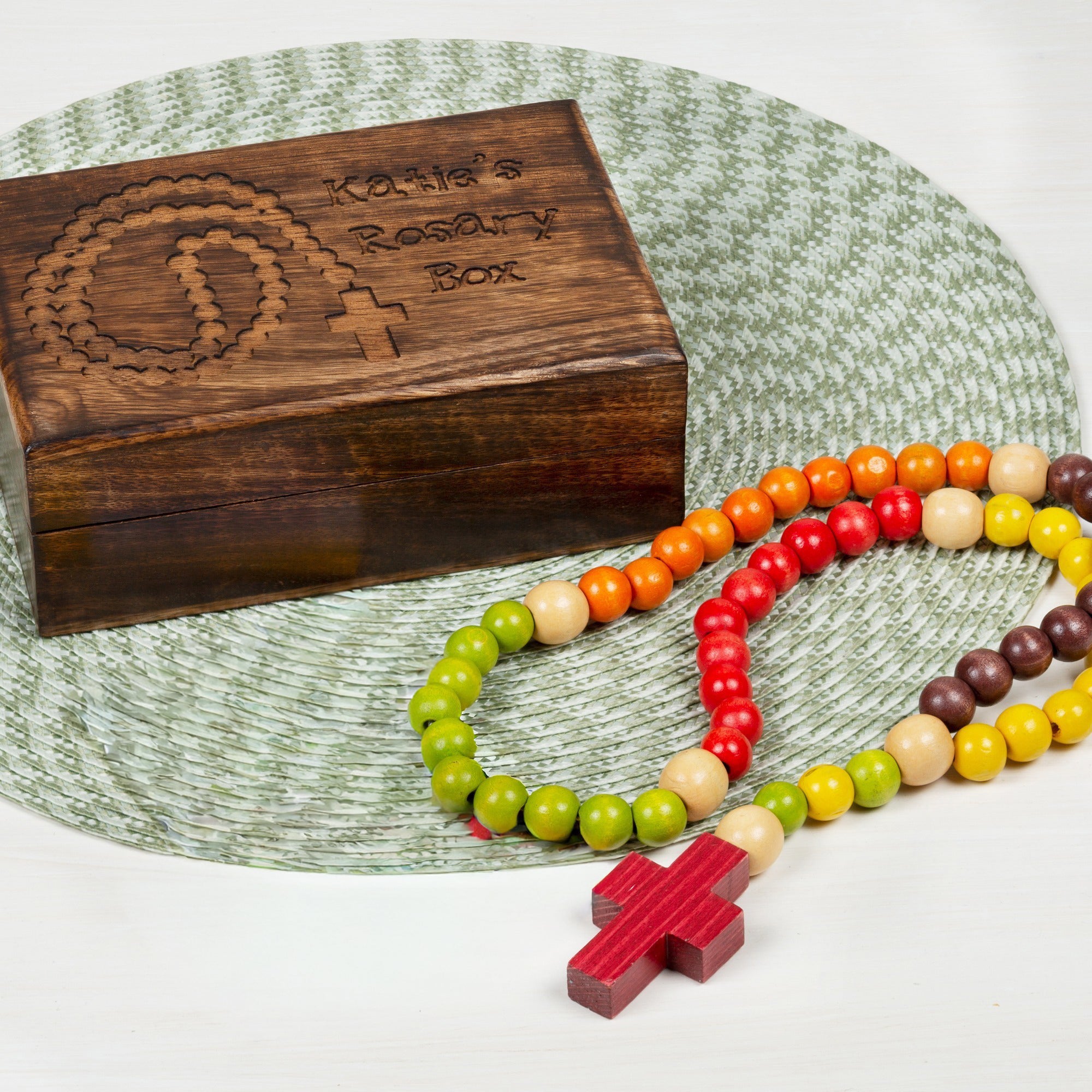 Personalized Kiddie Rosary Gift Set in Brown Rosary Box