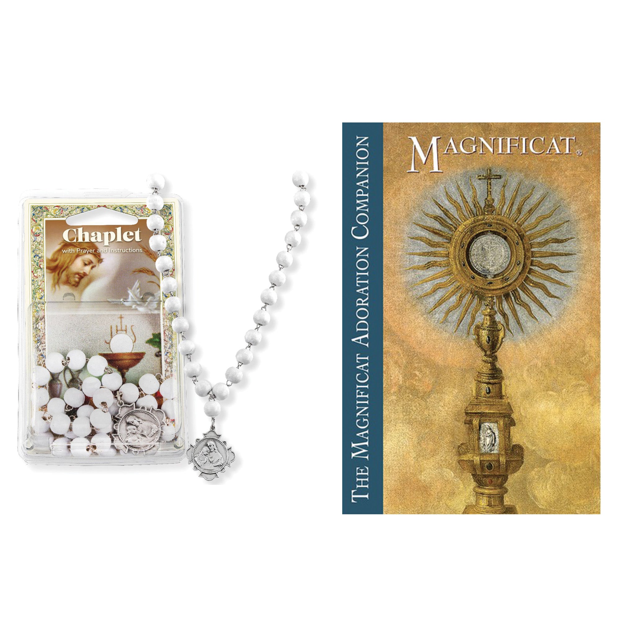 Gray Glass Blessed Sacrament Chaplet & The Magnificat Adoration Companion (Gift Set)