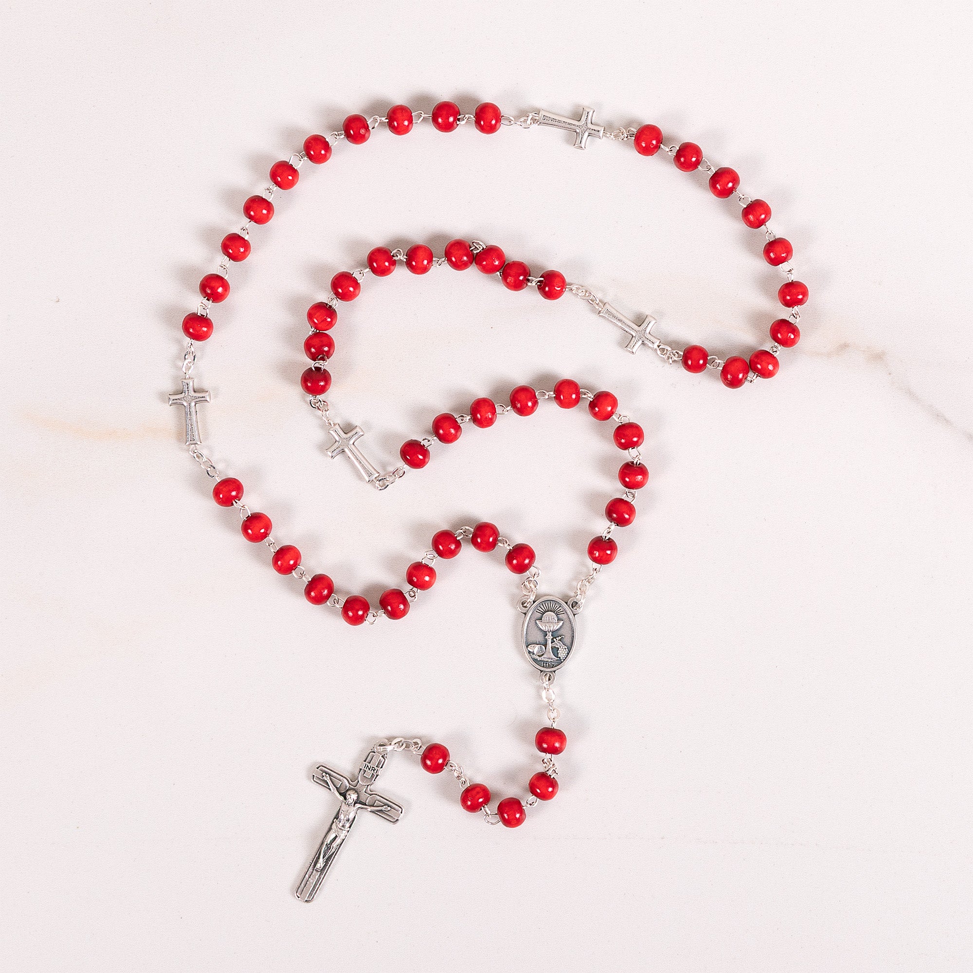 St. Carlo Acutis Red Wood Bead Rosary