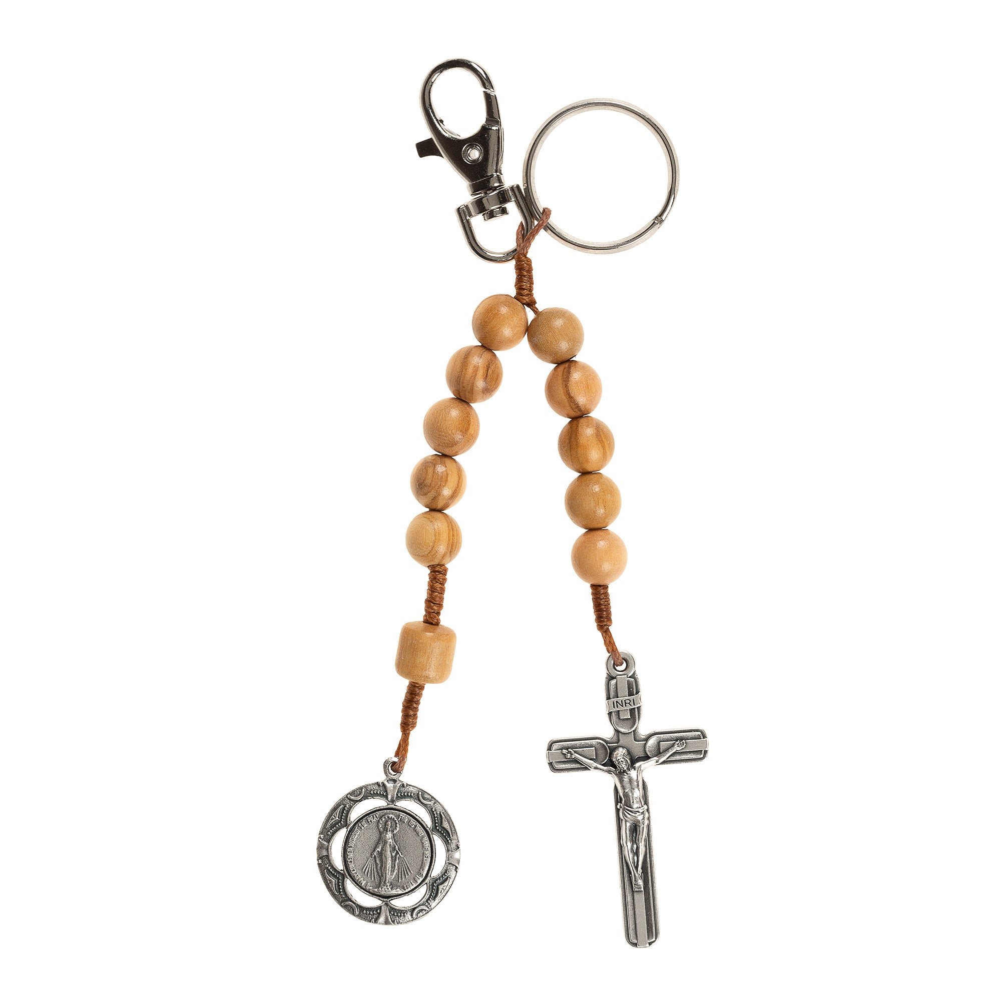 Clip-On Olive Wood Miraculous Medal One Decade Rosary