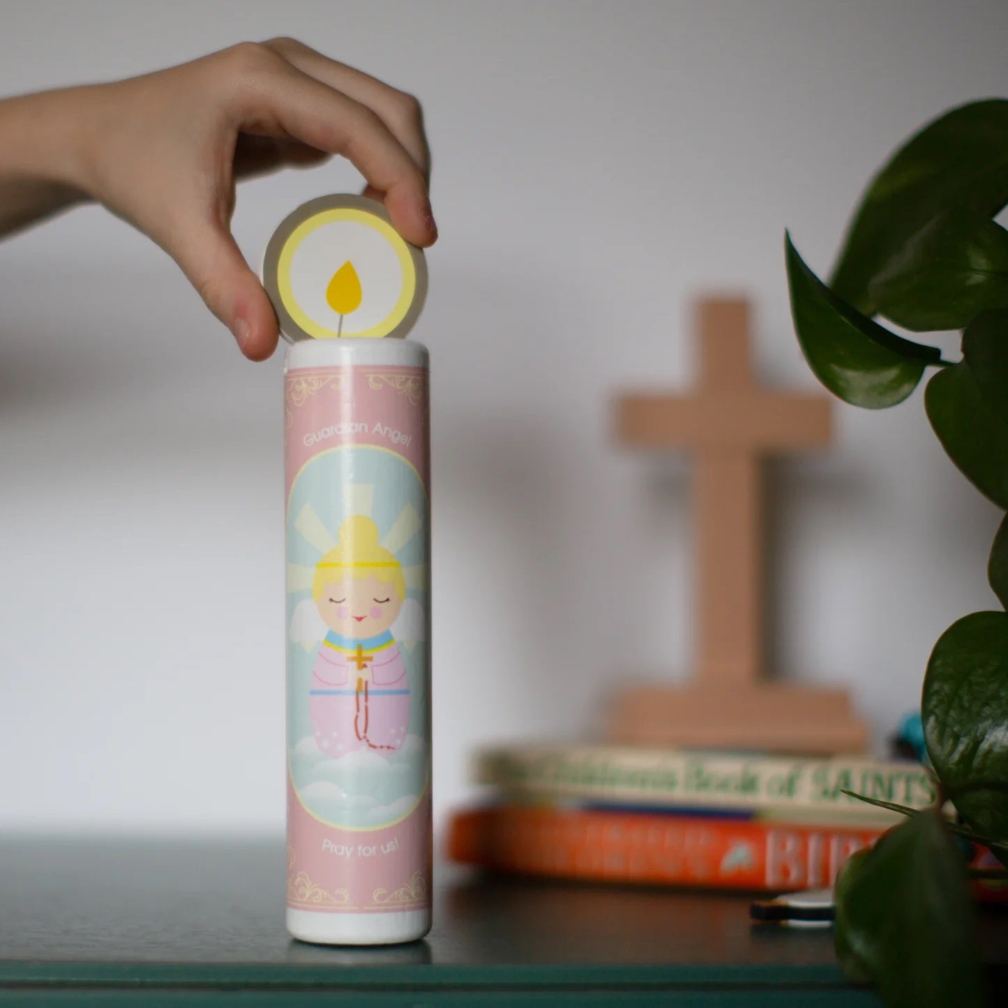 Kids Guardian Angel Wooden Prayer Candle