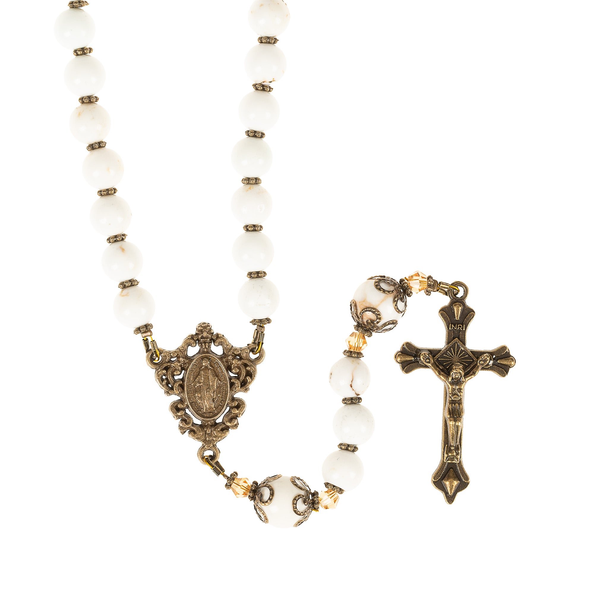 Miraculous Medal White Turquoise Gemstone Rosary