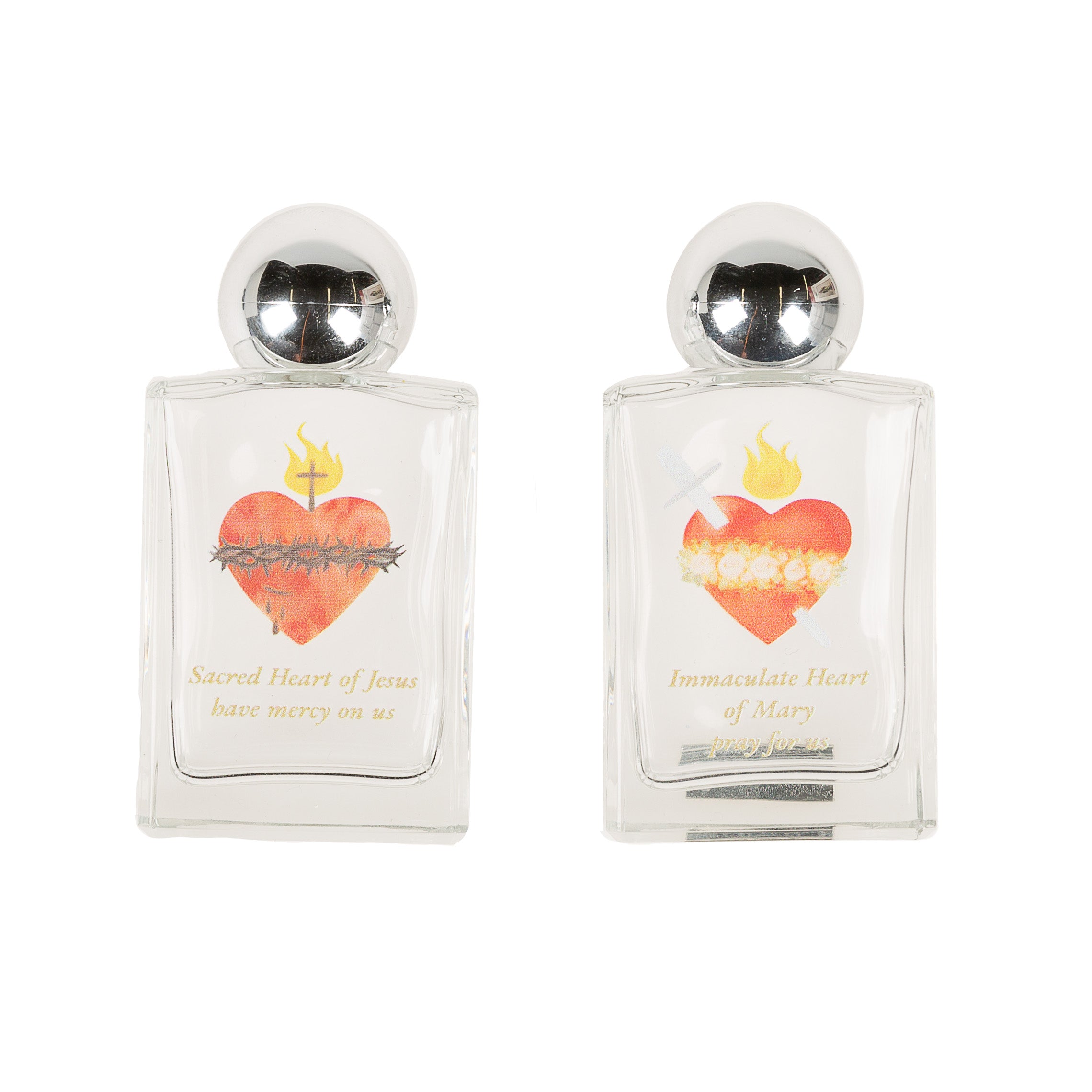 Sacred Heart & Immaculate Heart Holy Water Bottles - Set of 2