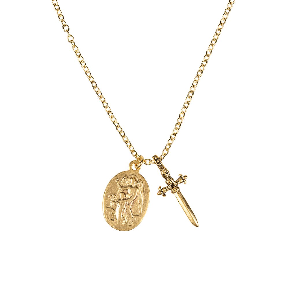 St. Michael Medal & Sword Cross Necklace