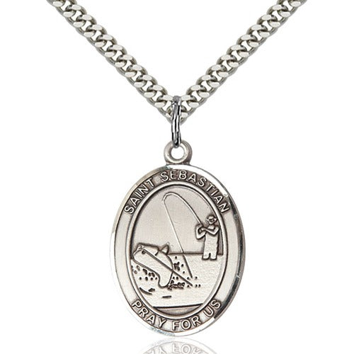 Sterling Silver St. Sebastian / Fishing Pendant w/ chain