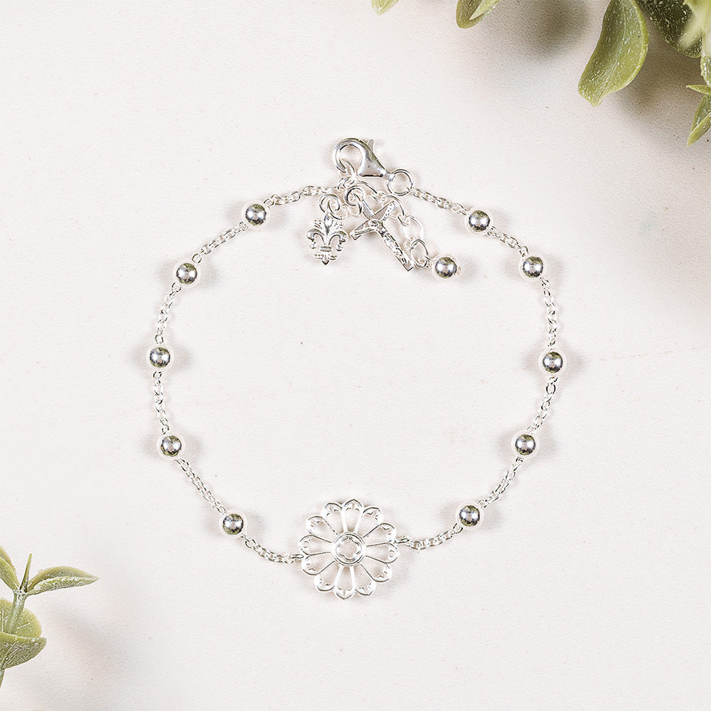 Sterling Silver Notre Dame Rose Window Rosary Bracelet