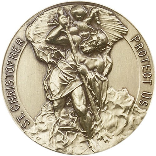 Antique Gold St. Christopher Visor Clip 1 1/2 X 1 1/2