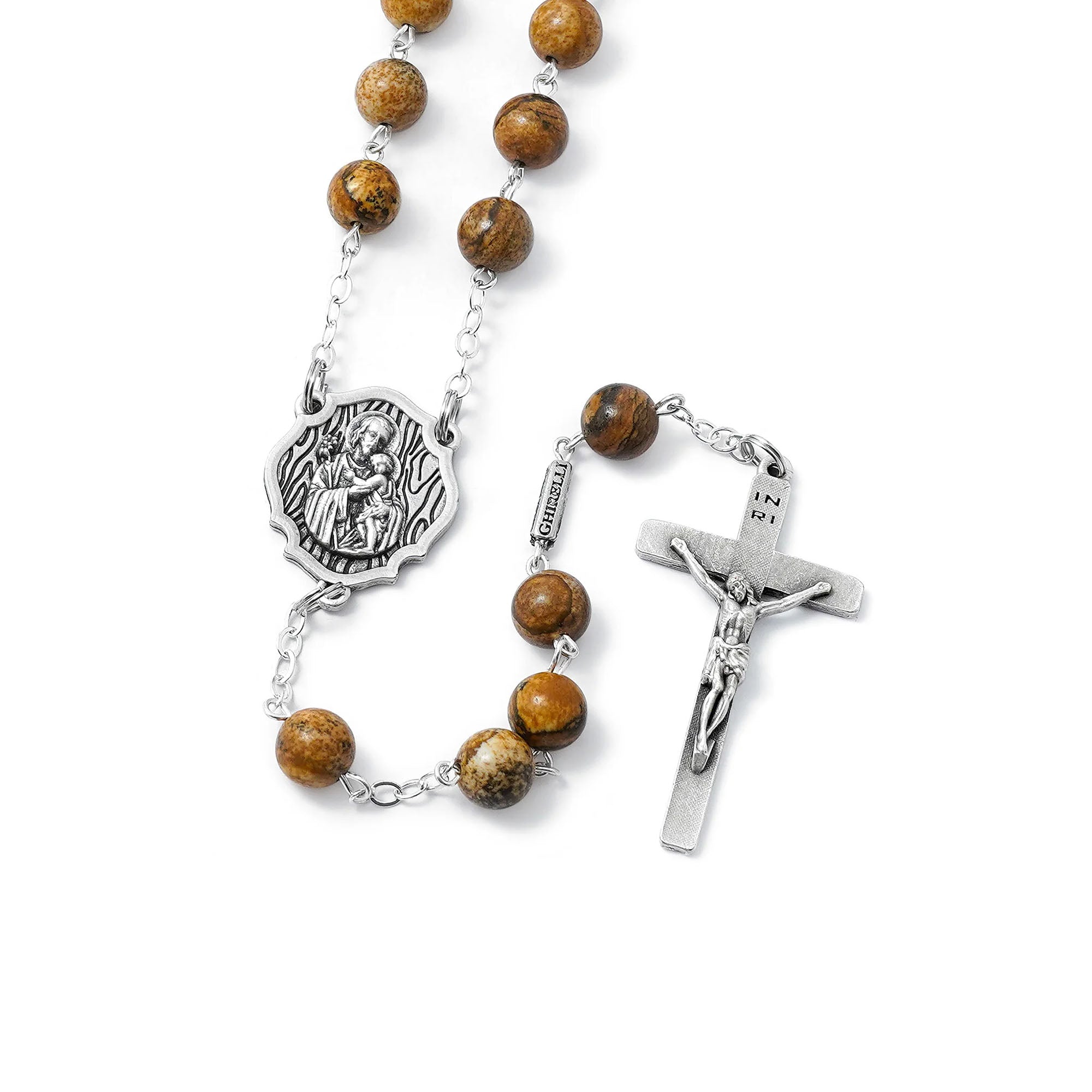 Ghirelli Antiqued Silver & Jasper St. Joseph Rosary