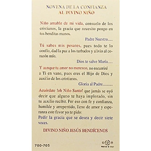 Novena de la Confianza al Divino Nino (Novena-Divino Nino) – Spanish Prayer Card