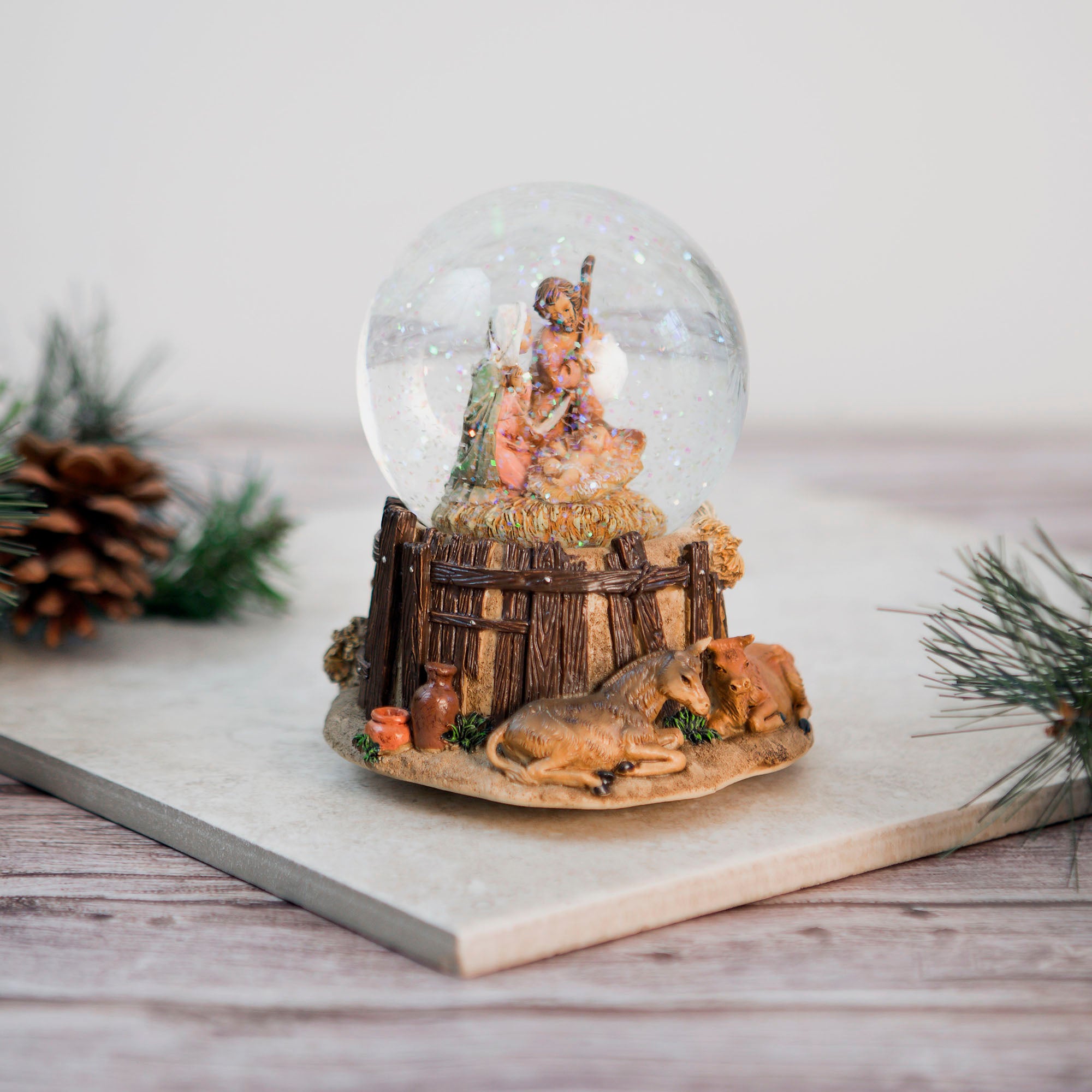 O' Holy Night Musical Nativity Water Dome with Stable Base