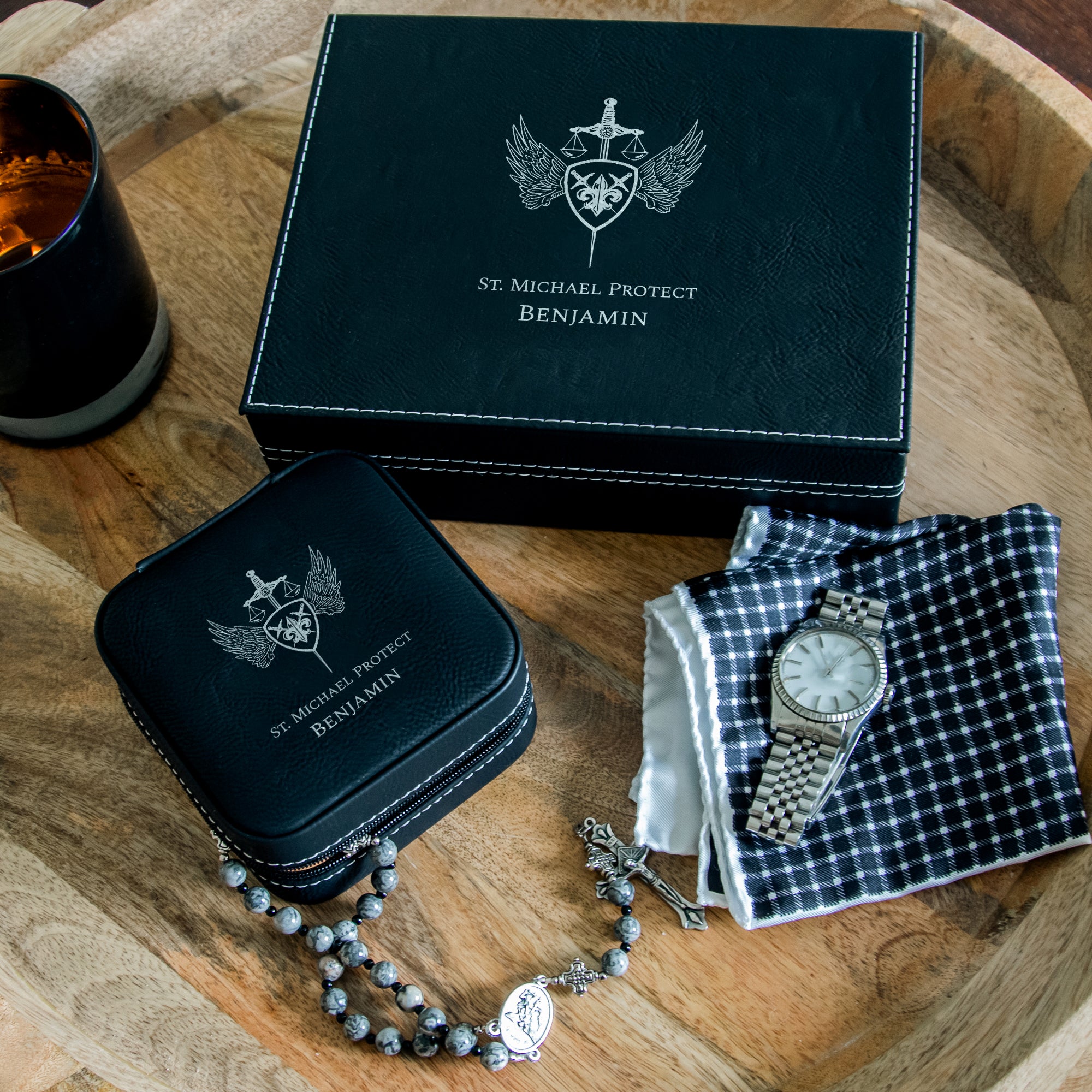 Personalized St Michael Keepsake and Travel Boxes-set of 2