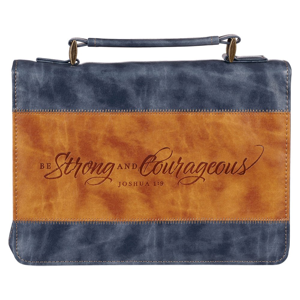 Classic Navy & Brown Strong & Courageous Bible Cover