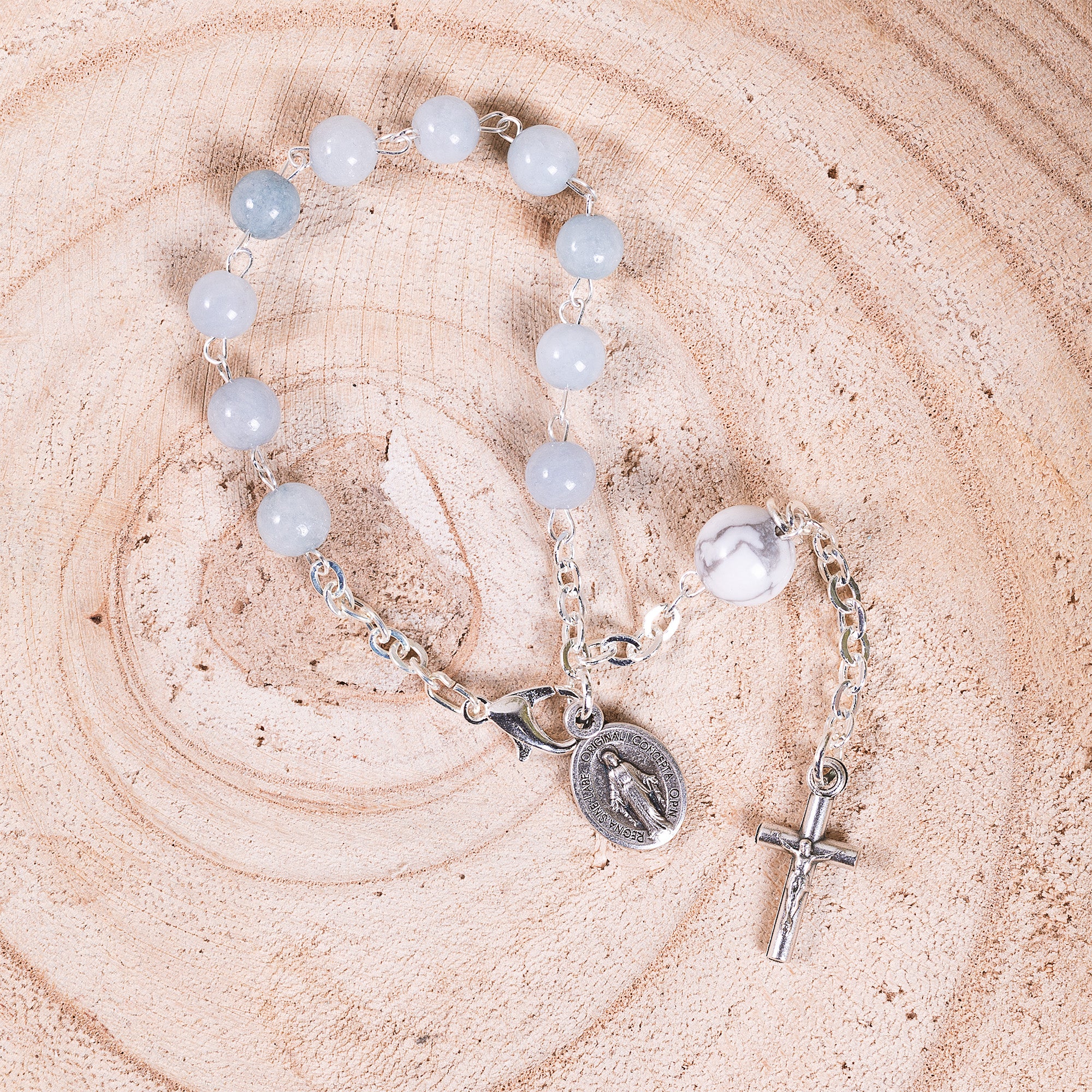 Angelite & Aulite Gemstone Rosary Bracelet
