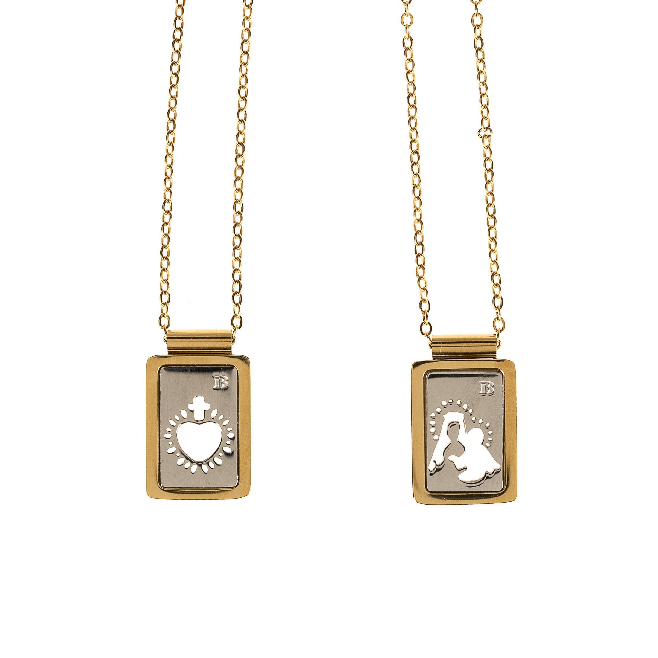 Our Lady & Sacred Heart Sterling & Gold Scapular Necklace