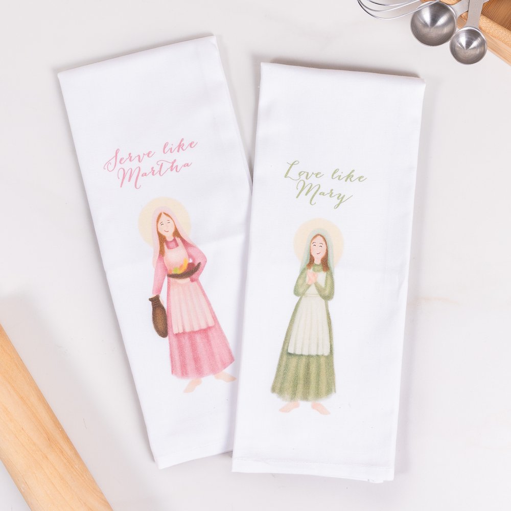 Catholic Feast Day Cookbook & Martha and Mary Kitchen Towel Gift Set