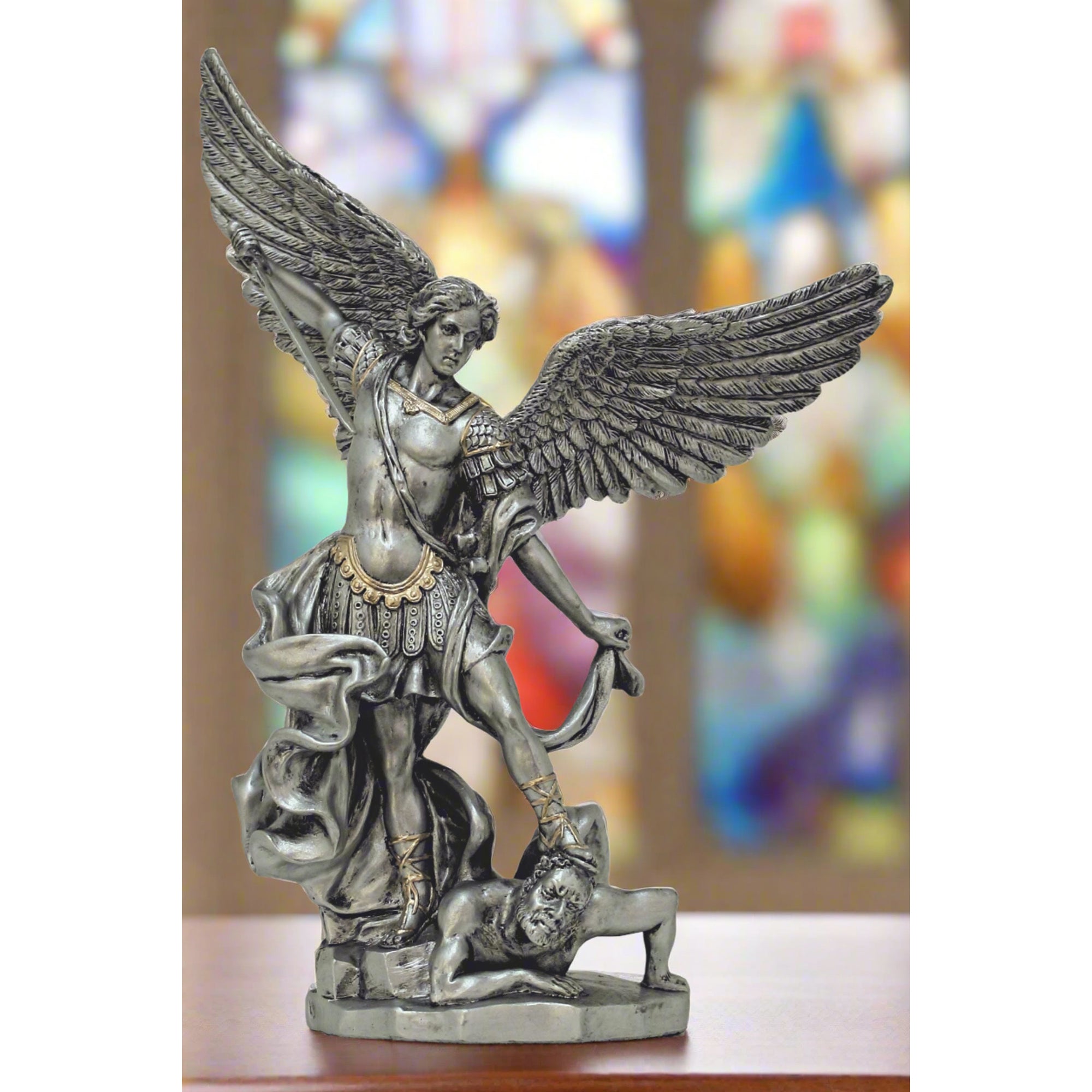 St. Michael Statue - Pewter Tone 8"
