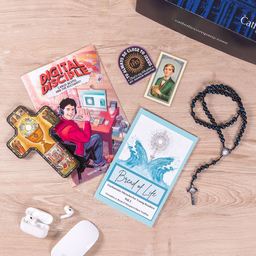 Boys First Communion Faith Builder Gift Box with Holy Eucharist Icon Cross