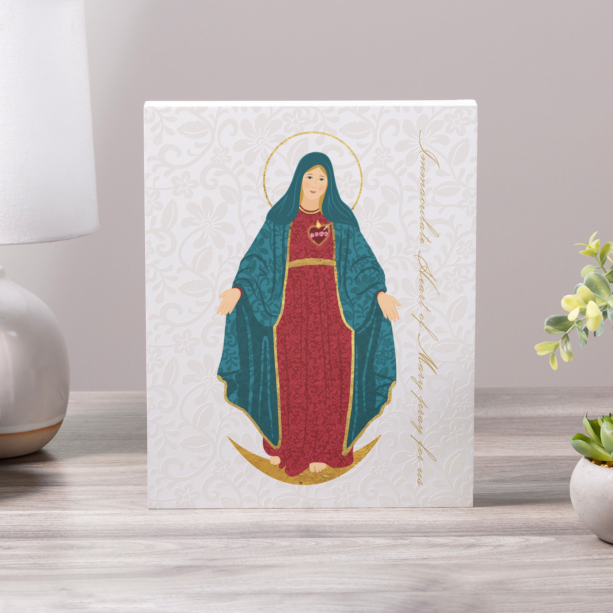 Immaculate Heart Toile Art Plaque - 8" x 10"