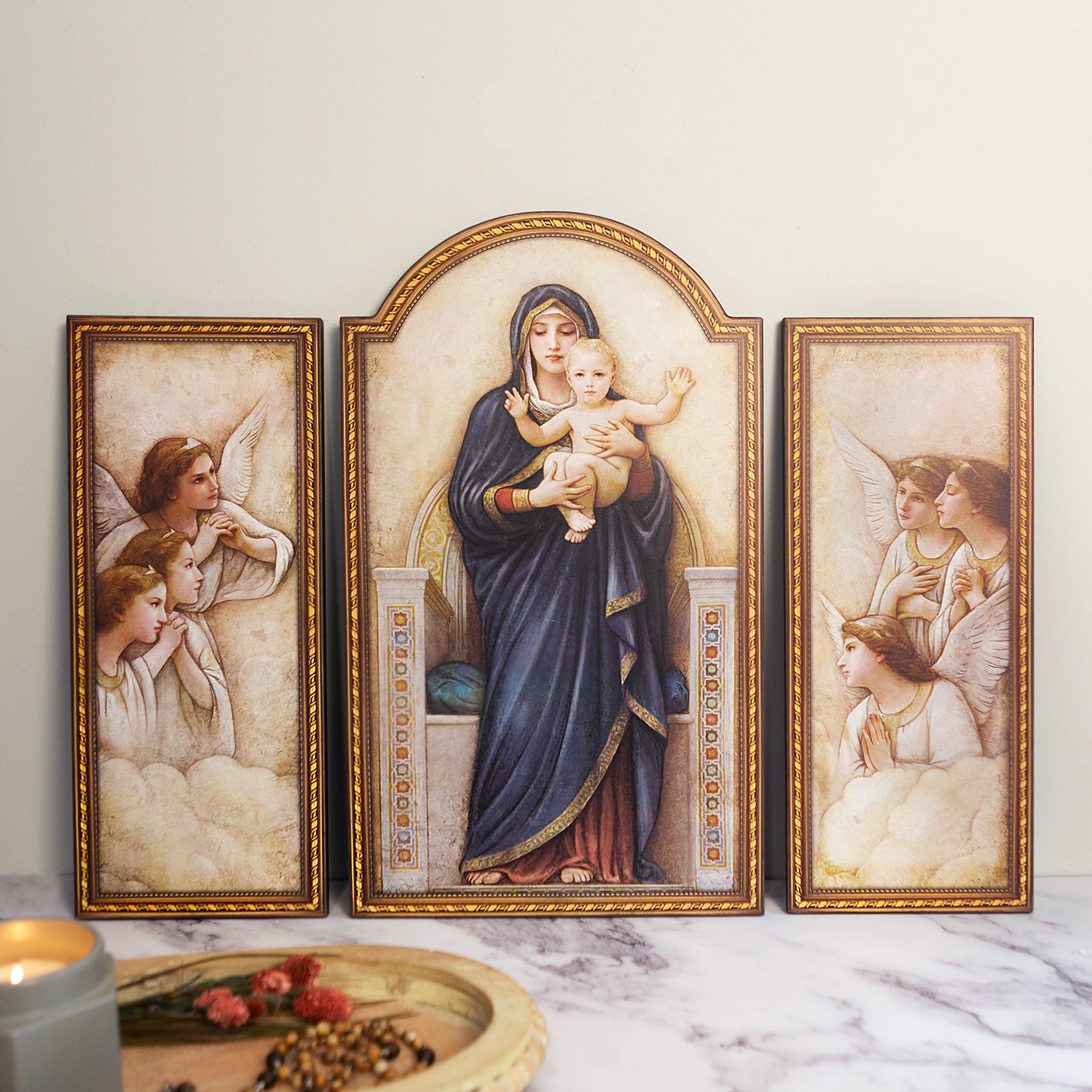 Mary Queen of Angels Large Triptych - 20"