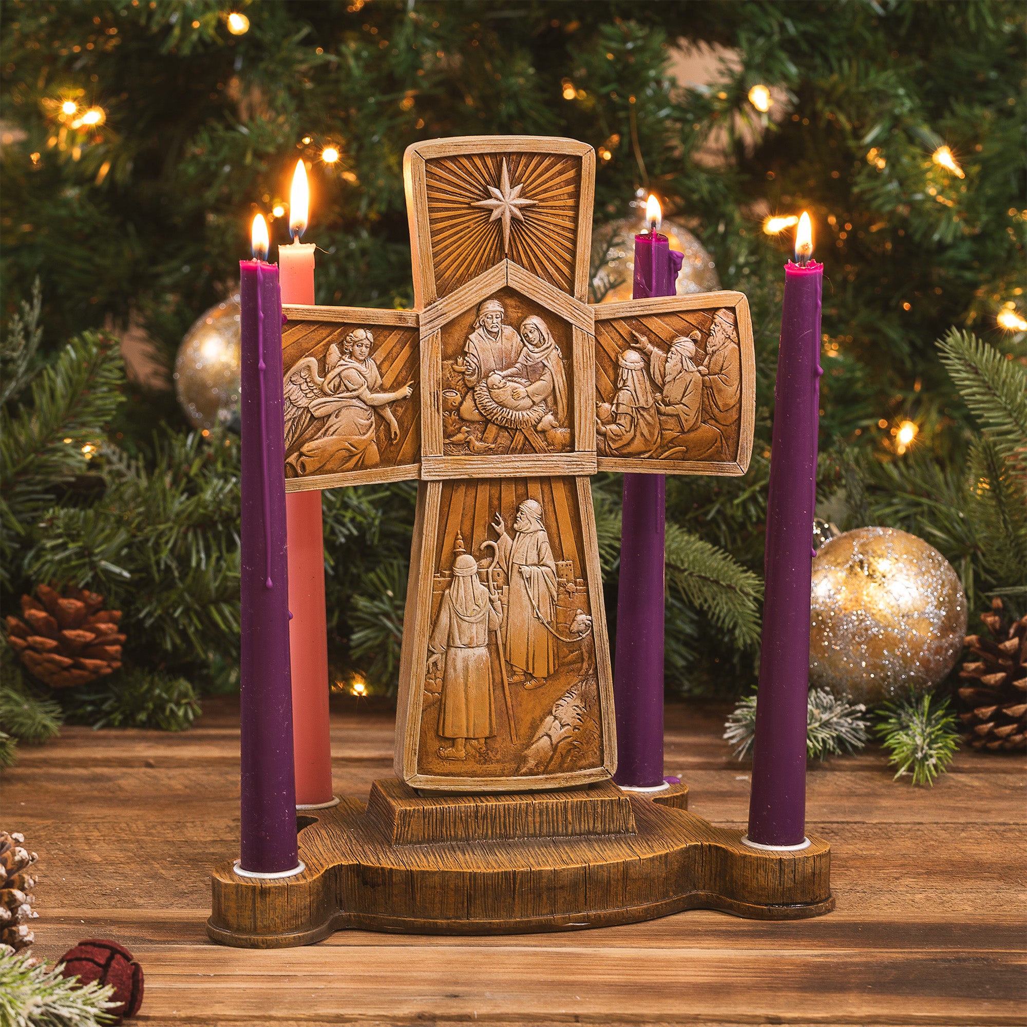 Nativity Cross Advent Candleholder