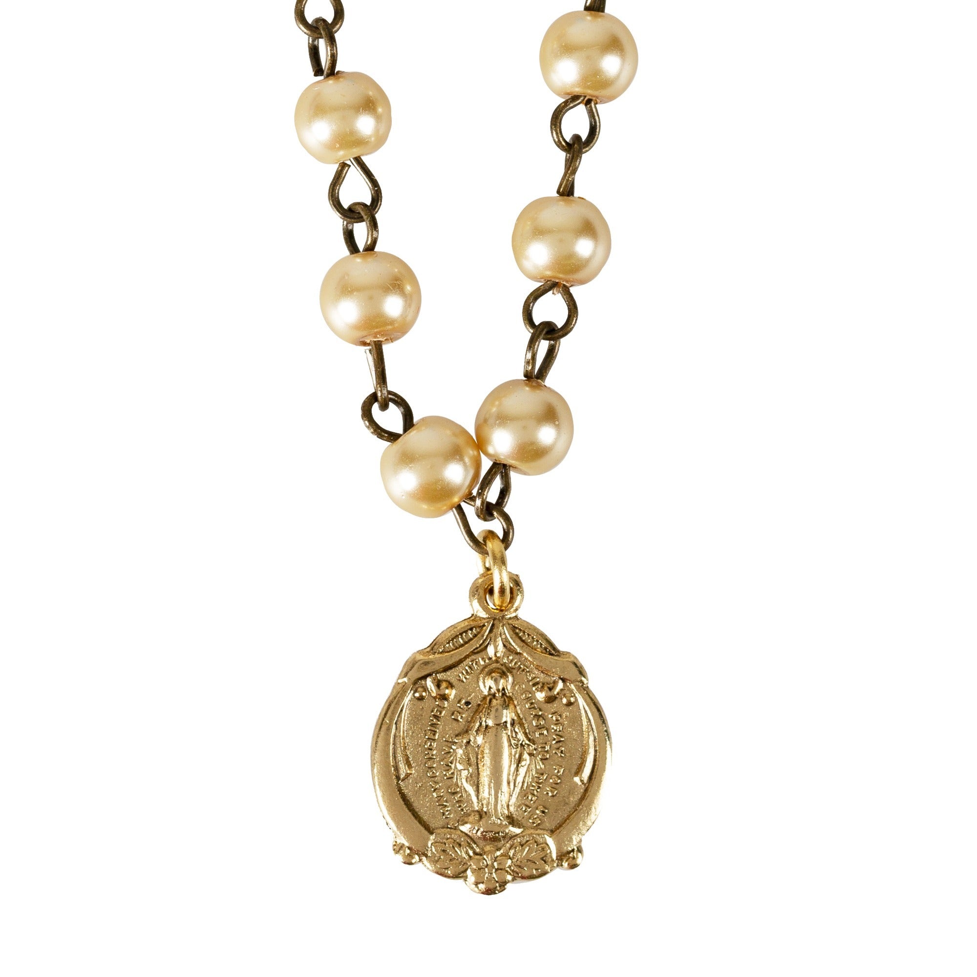Champagne Pearl Miraculous Medal Necklace
