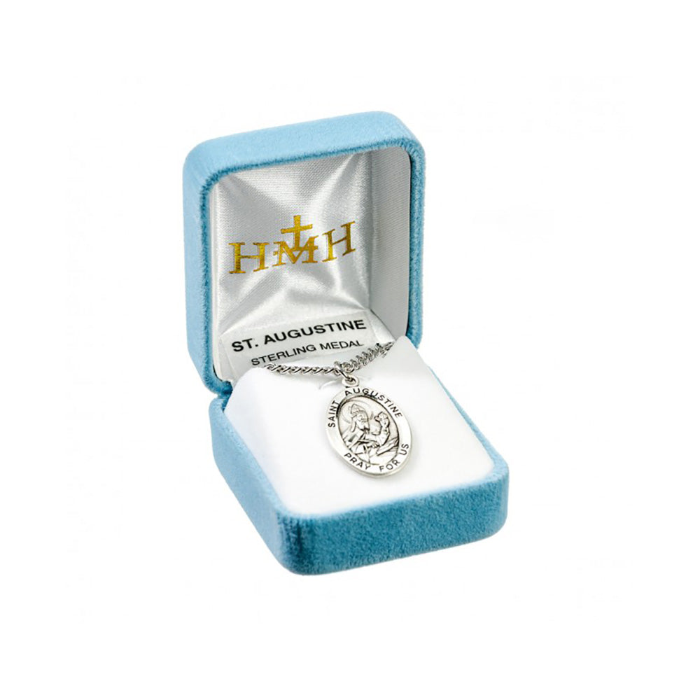 Oval St. Augustine Sterling Silver Medal Necklace - 24"