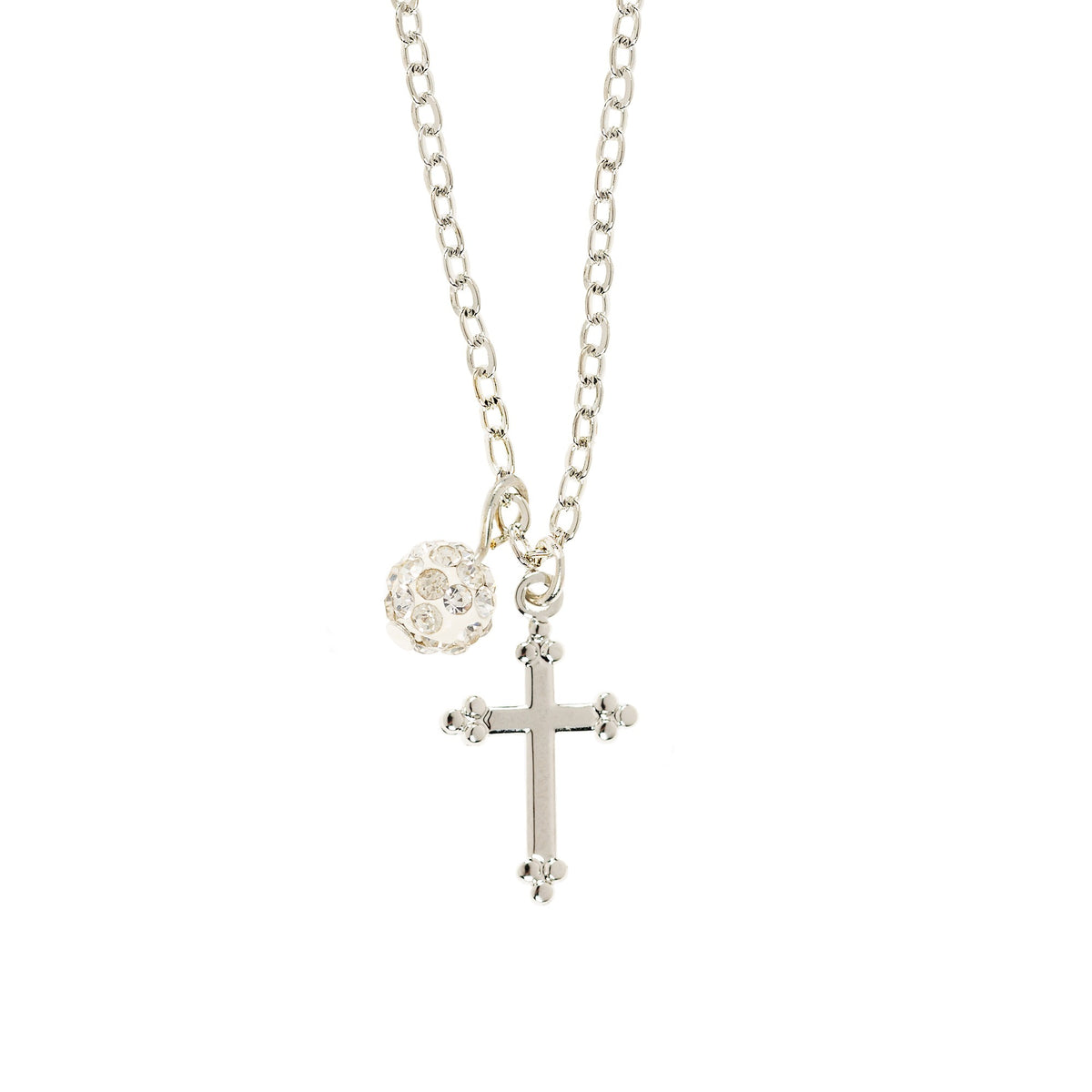 First Communion Cross & Crystal Charm Necklace