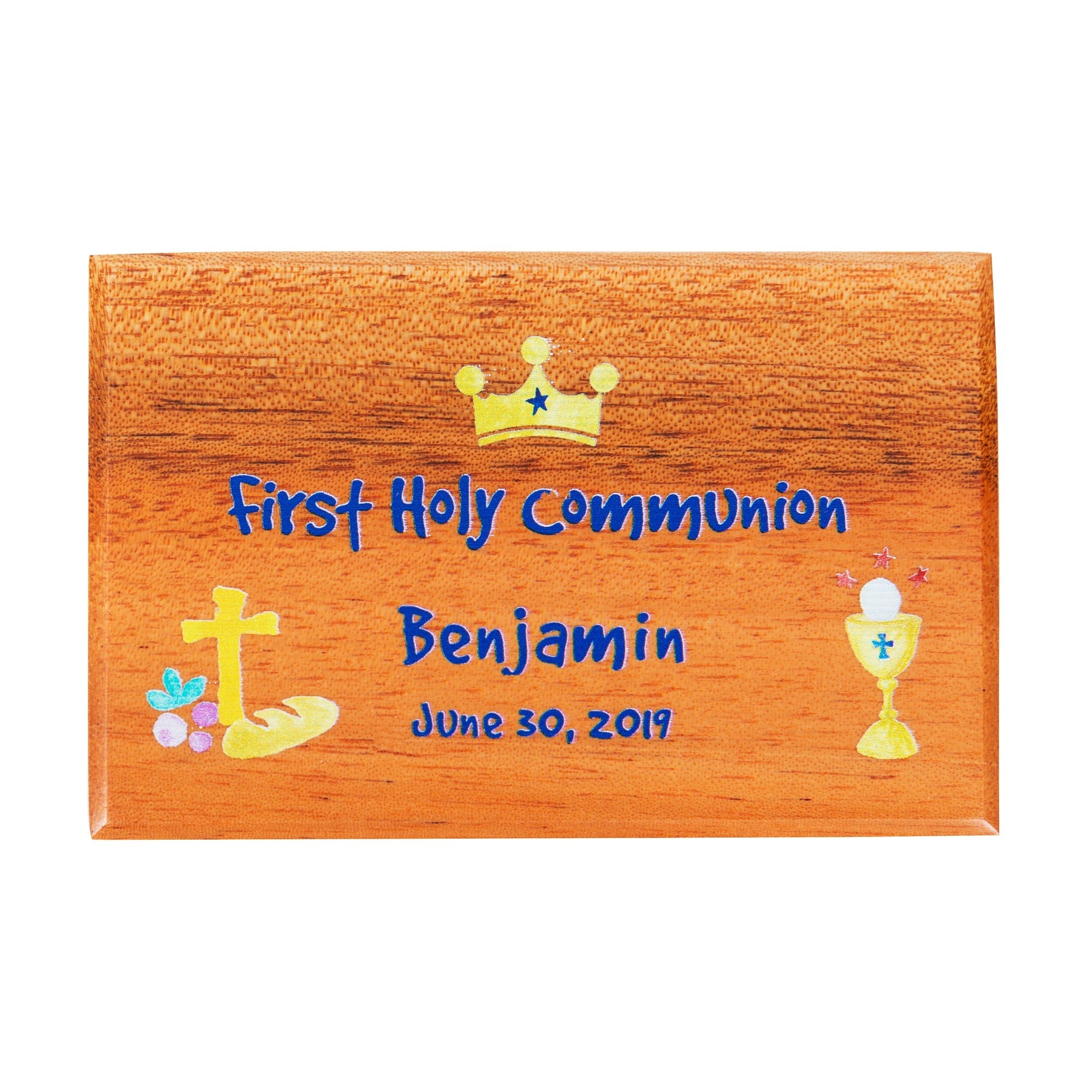 Personalized First Communion Watercolor Wood Box - Boy