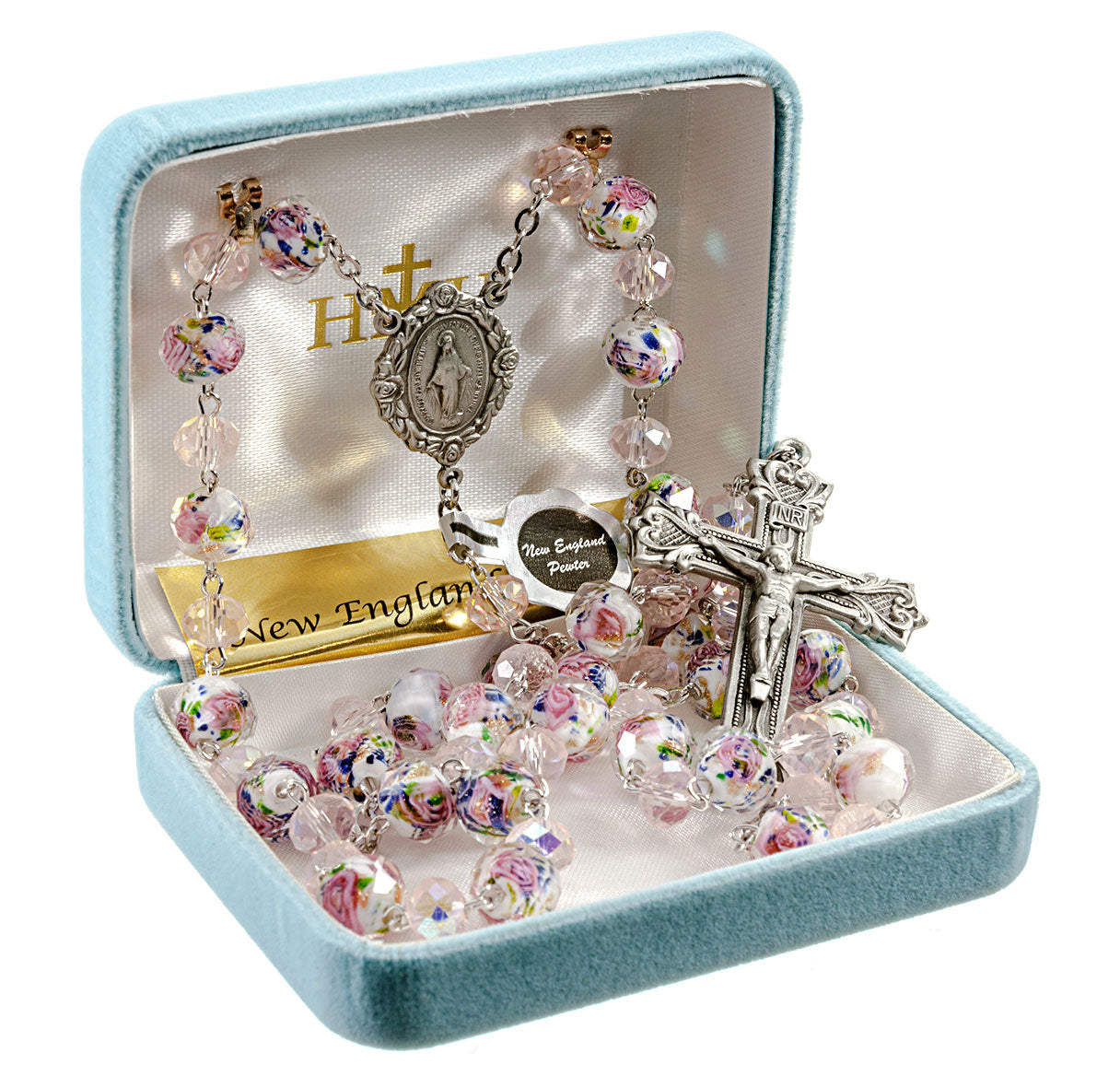 Heavenly Bouquet Pink Glass & Pewter Rosary