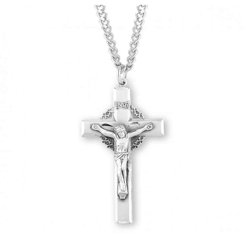 Sterling Silver Crown of Thorns Background Crucifix