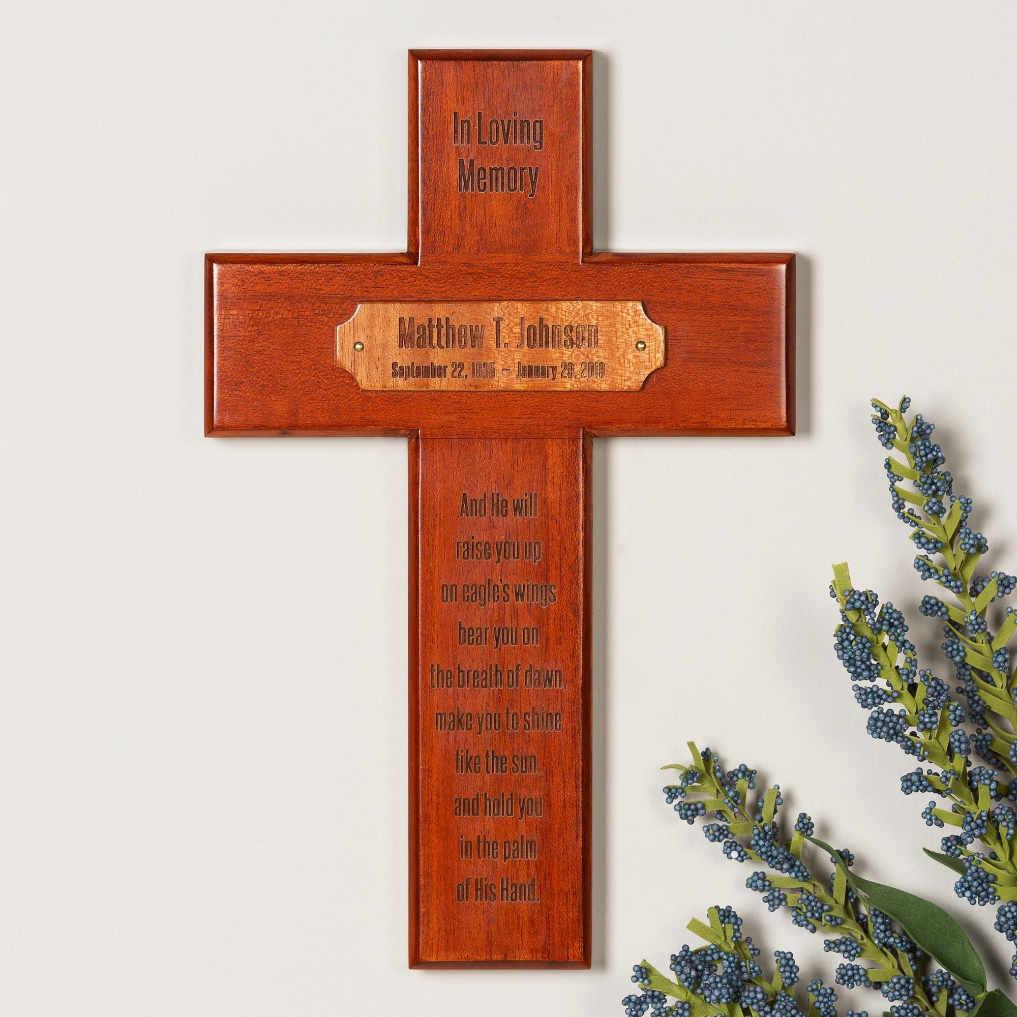 Personalized Eagle's Wings Wood Memorial Cross