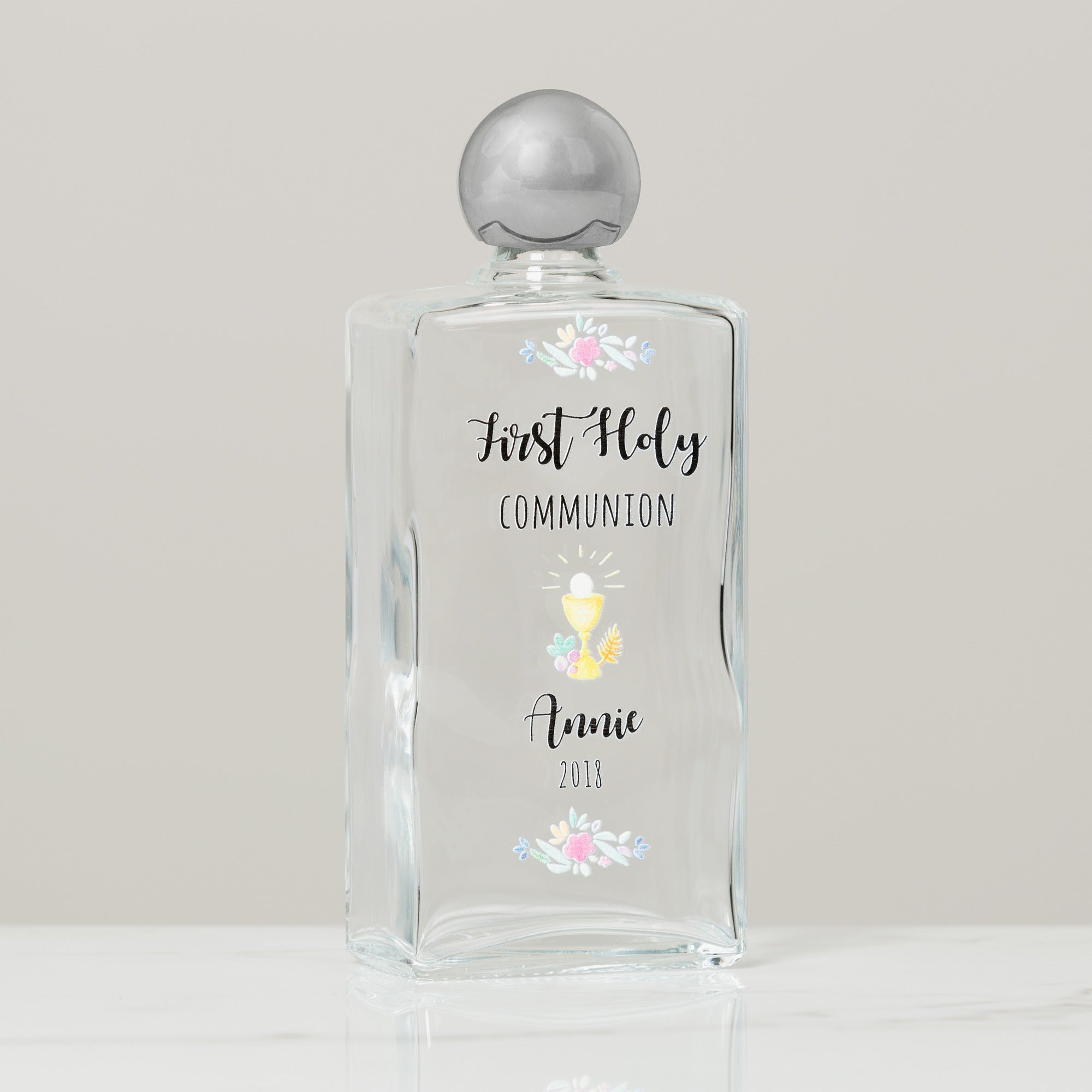 Personalized First Communion Watercolor Holy Water Bottle - Girl