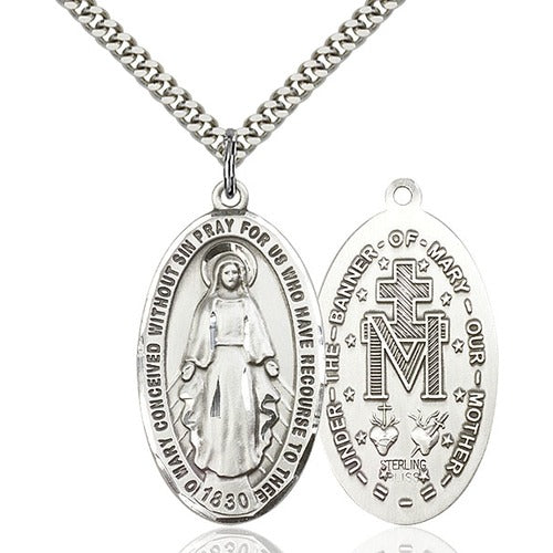 Sterling Silver Miraculous Pendant 1 3/8 X 3/4"