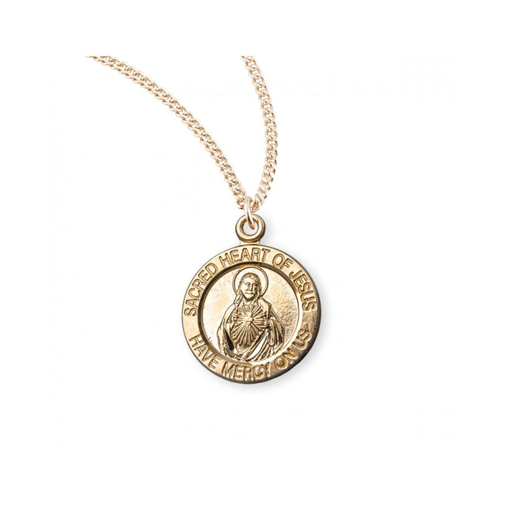 Petite Gold Round Sacred Heart Scapular Necklace