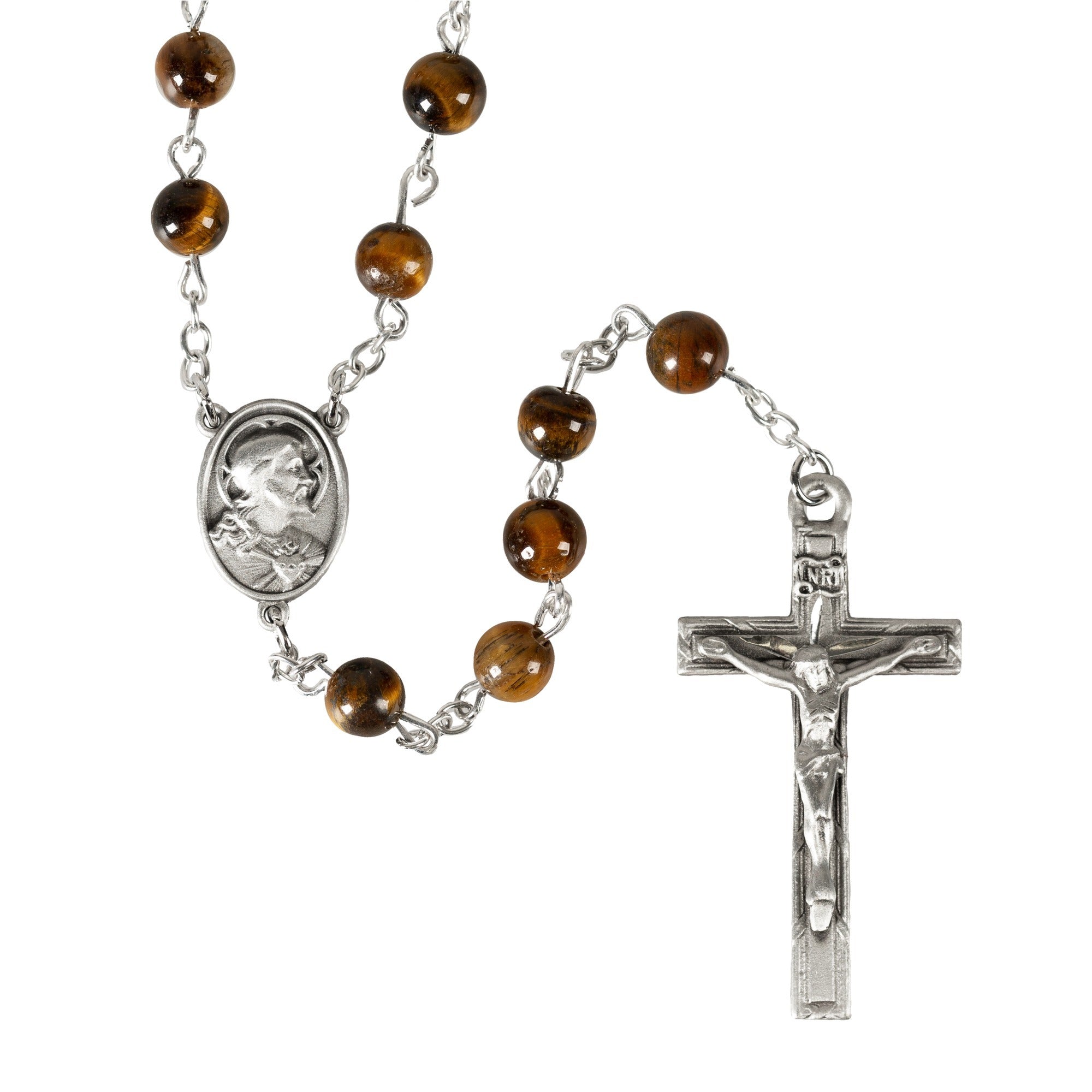 Sacred Heart Pewter Tiger Eye Rosary
