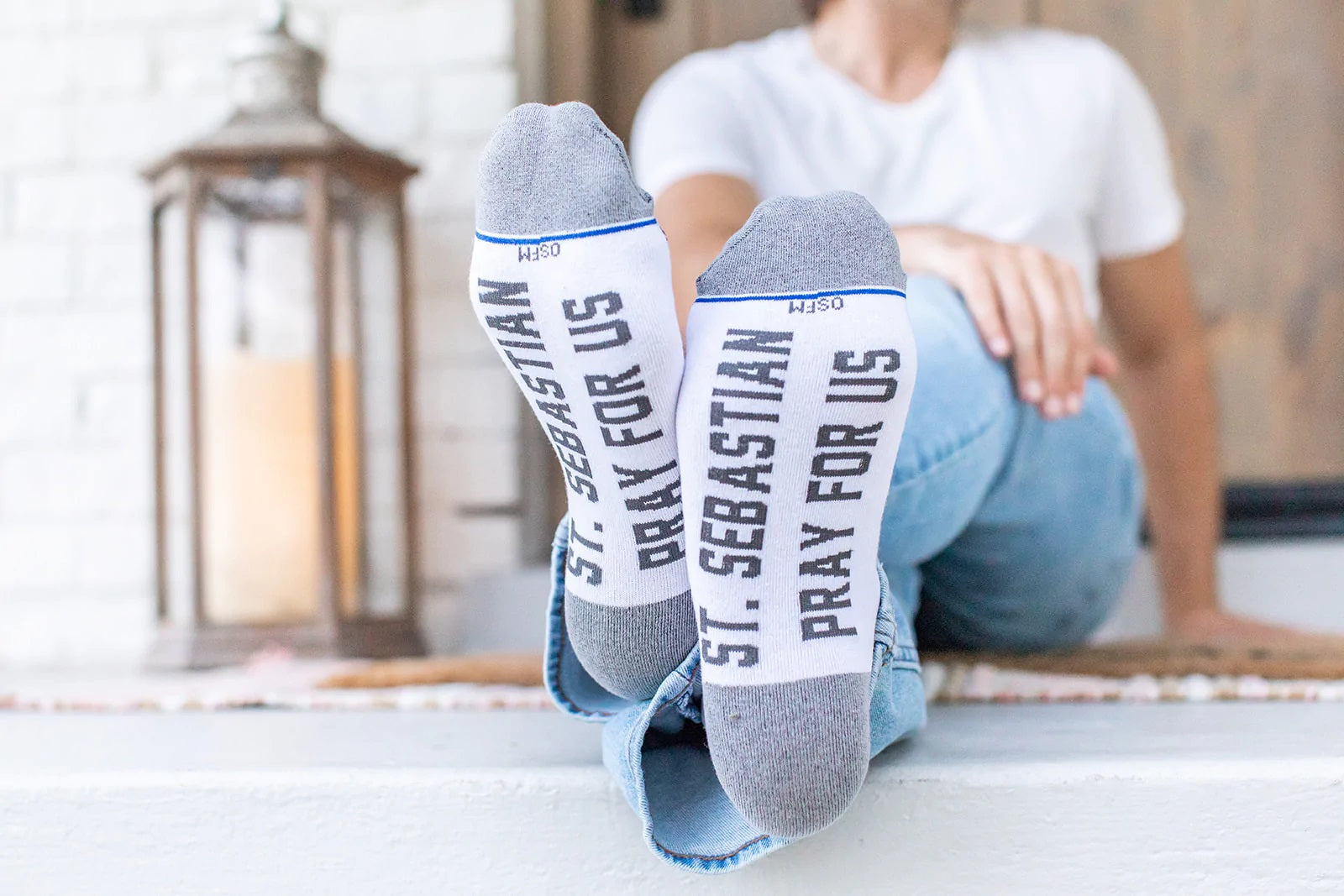 Patron of Athletes Striped Adult Crew Socks