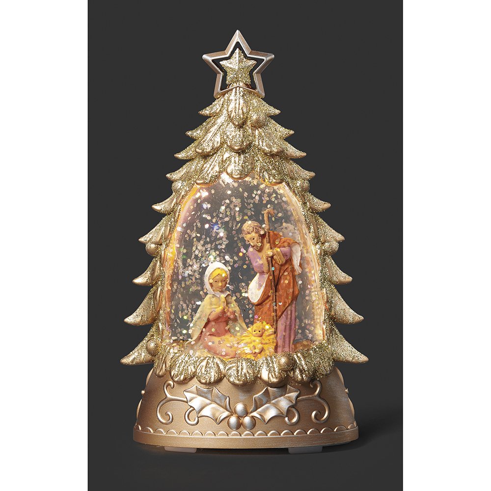 Fontanini Holy Family Christmas Tree LED Glitter Dome
