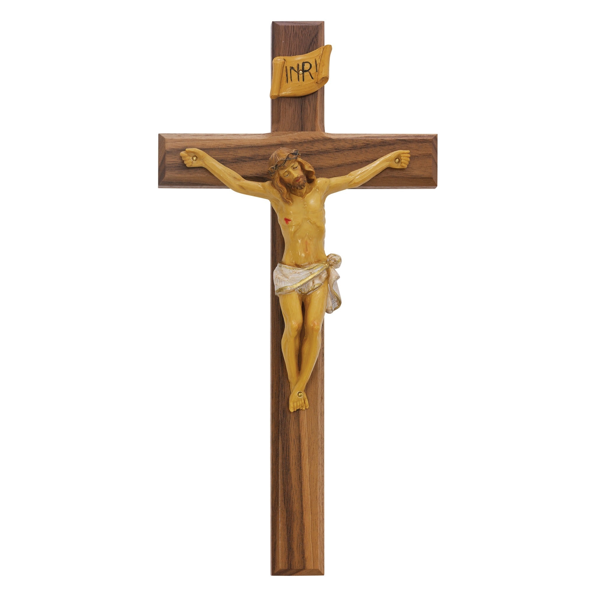 Walnut Crucifix with Painted Corpus - 13"
