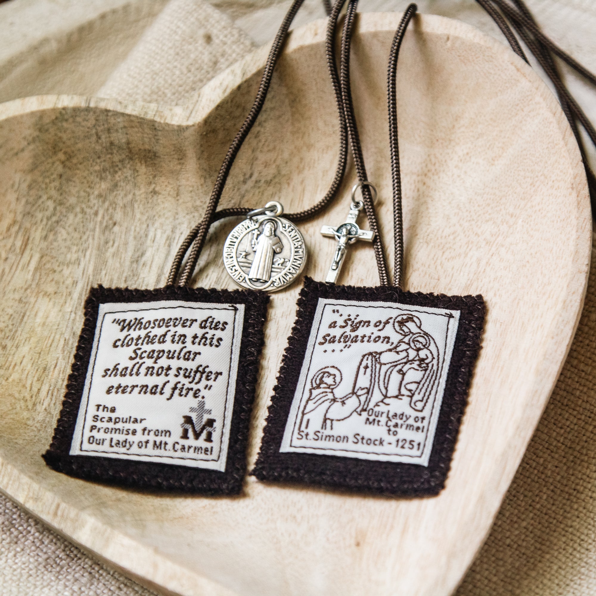 Handmade Brown Scapular with Brown Cord 18 inch