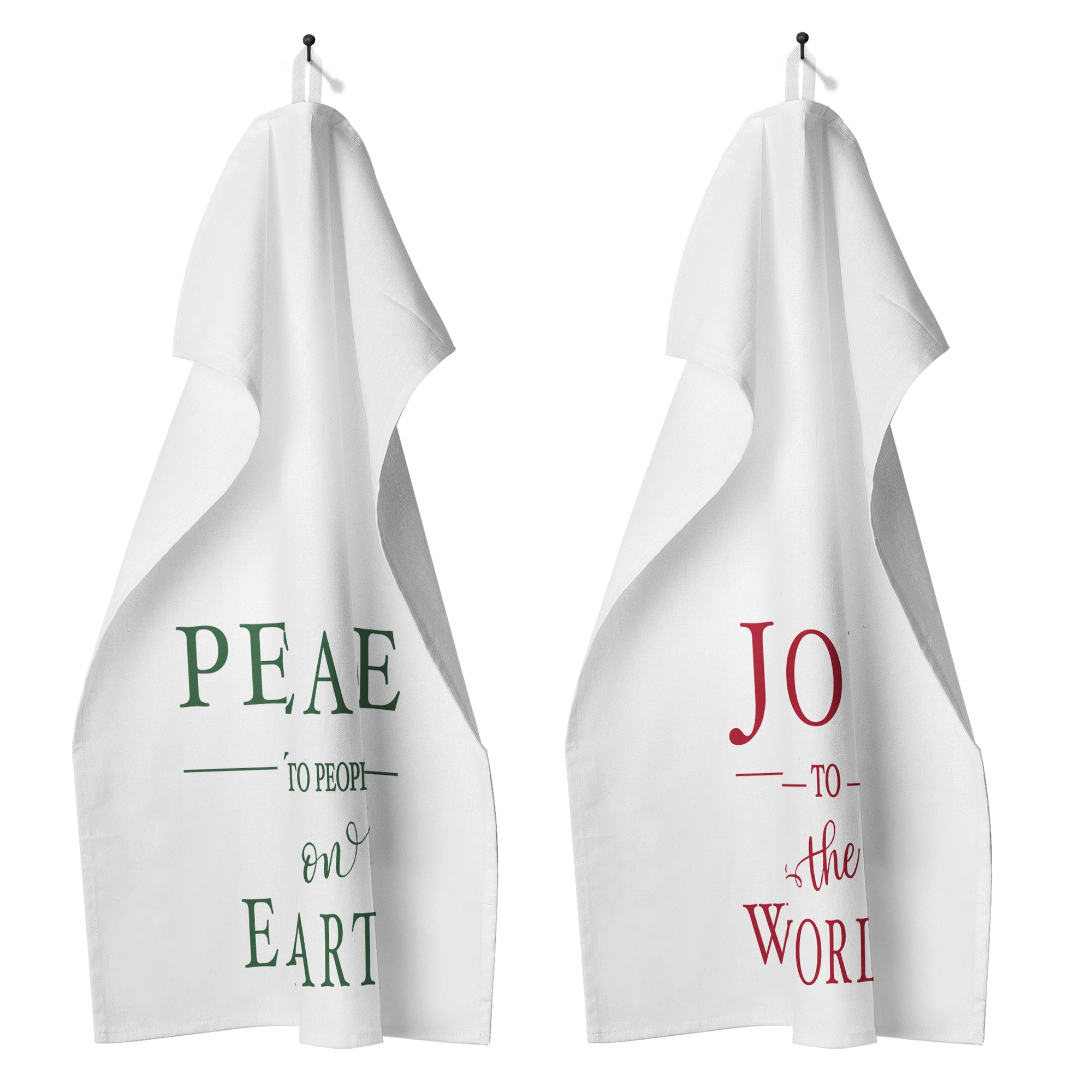 Set of Joy and Peace Christmas Dish Towels - 2 towels