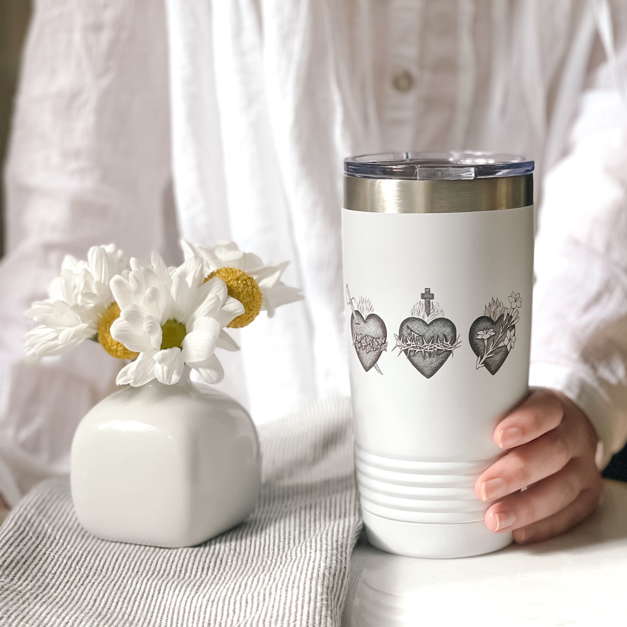 Personalized 3 Hearts White 20 oz. Tumbler