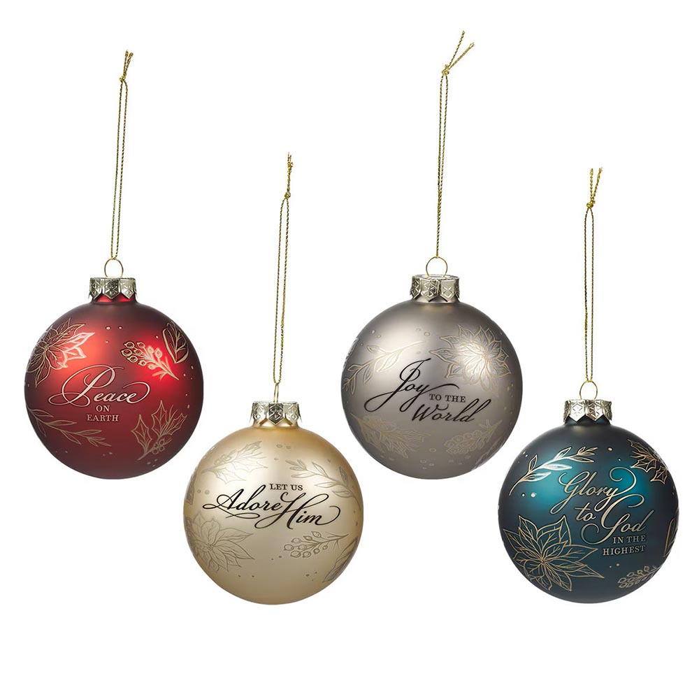 Joy to the World Glass Ornaments - Set of 4