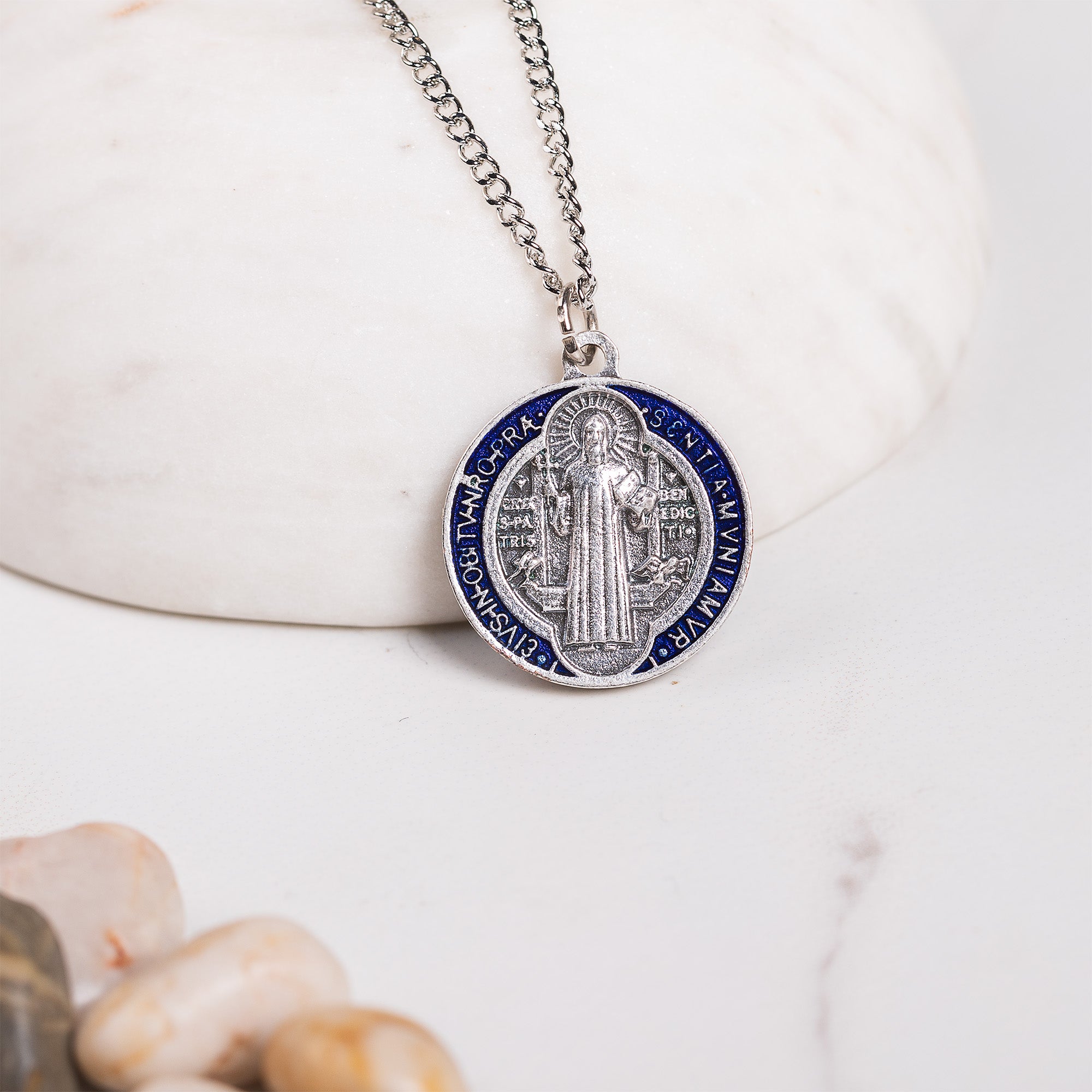 St. Benedict Blue & Red Medal with Chain
