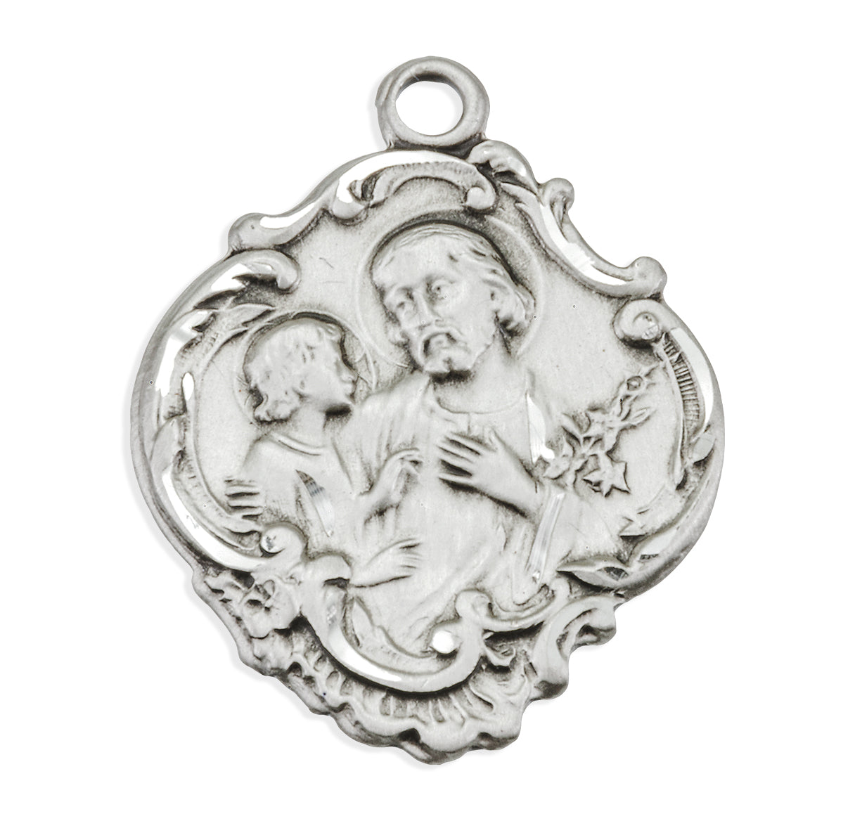 Baroque Sterling Silver St. Joseph Medal Necklace