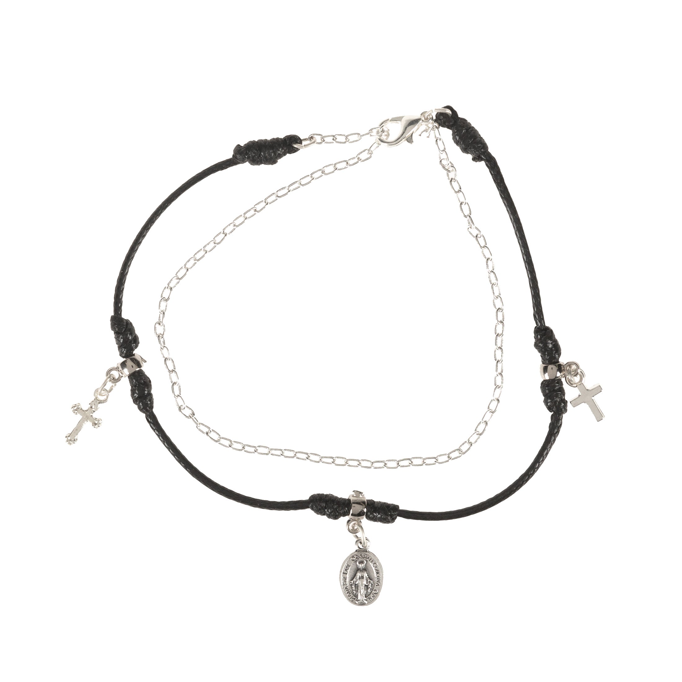 Double Strand Black & Silver Anklet with Charms
