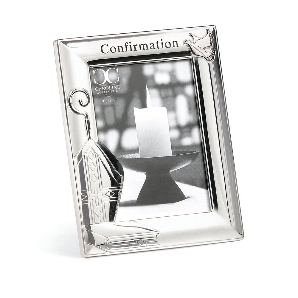 Dove, Crosier, & Bible Silver Confirmation Frame - 6.75"