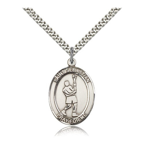 Sterling Silver St. Sebastian Pendant w/ chain-Lacrosse