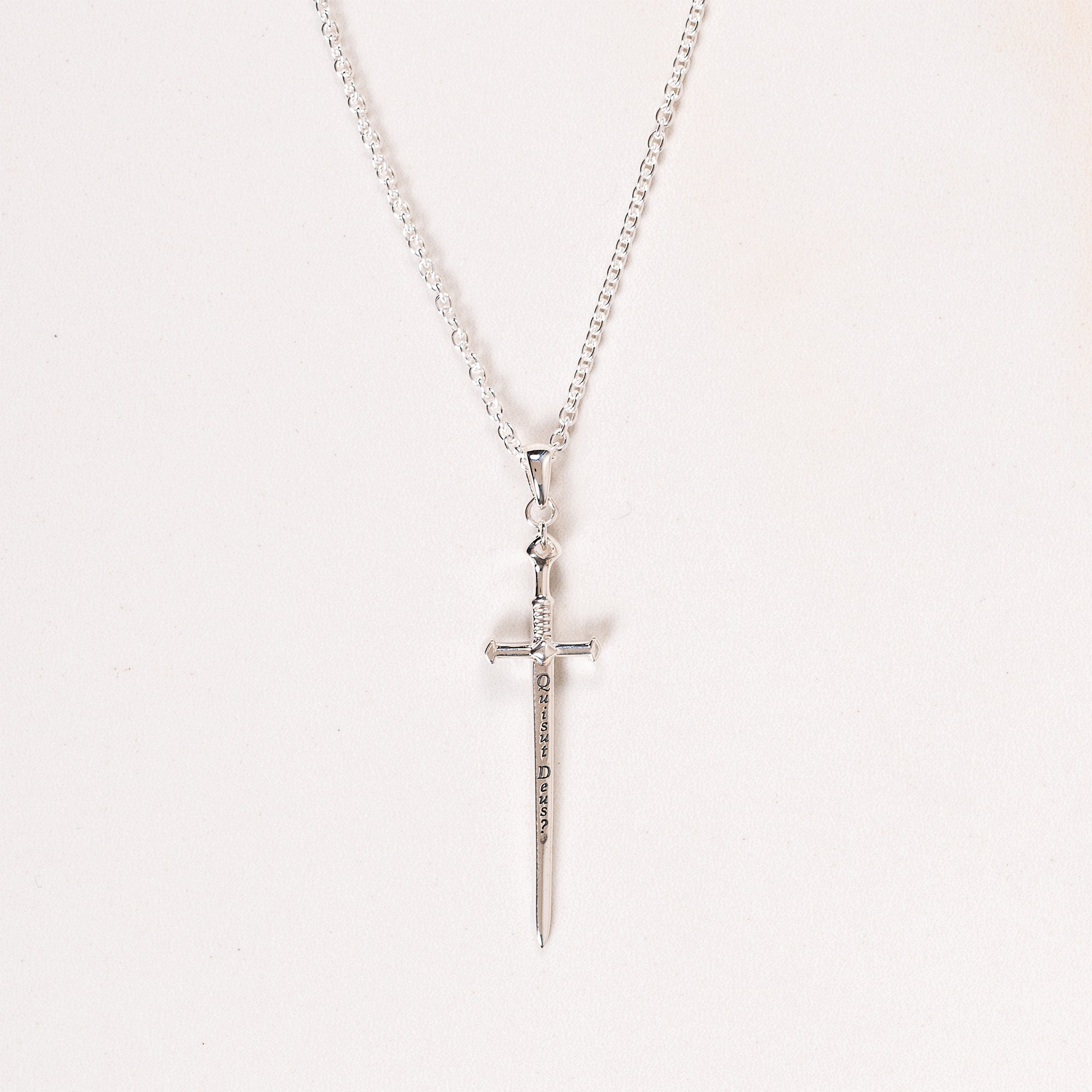 Sterling Silver St. Michael Quis ut Deus Sword Necklace
