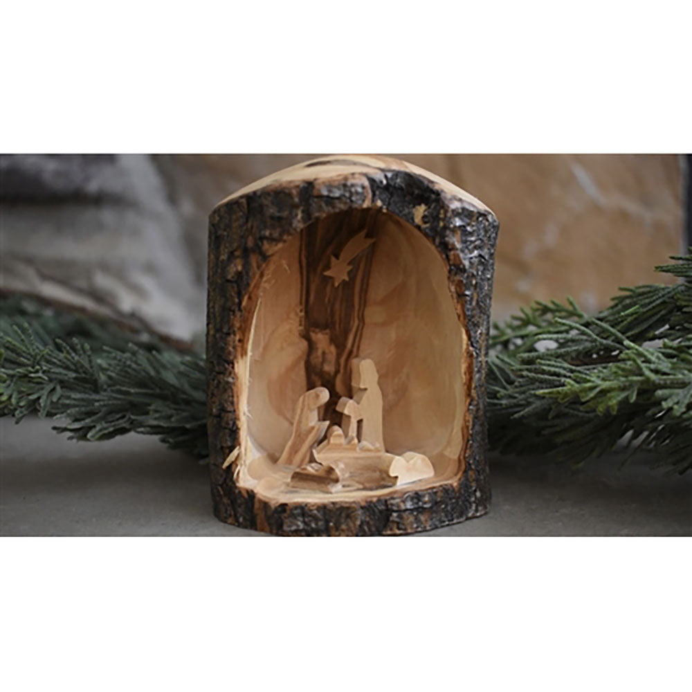 Dark Olive Wood Nativity Grotto - 3.5" x 3"